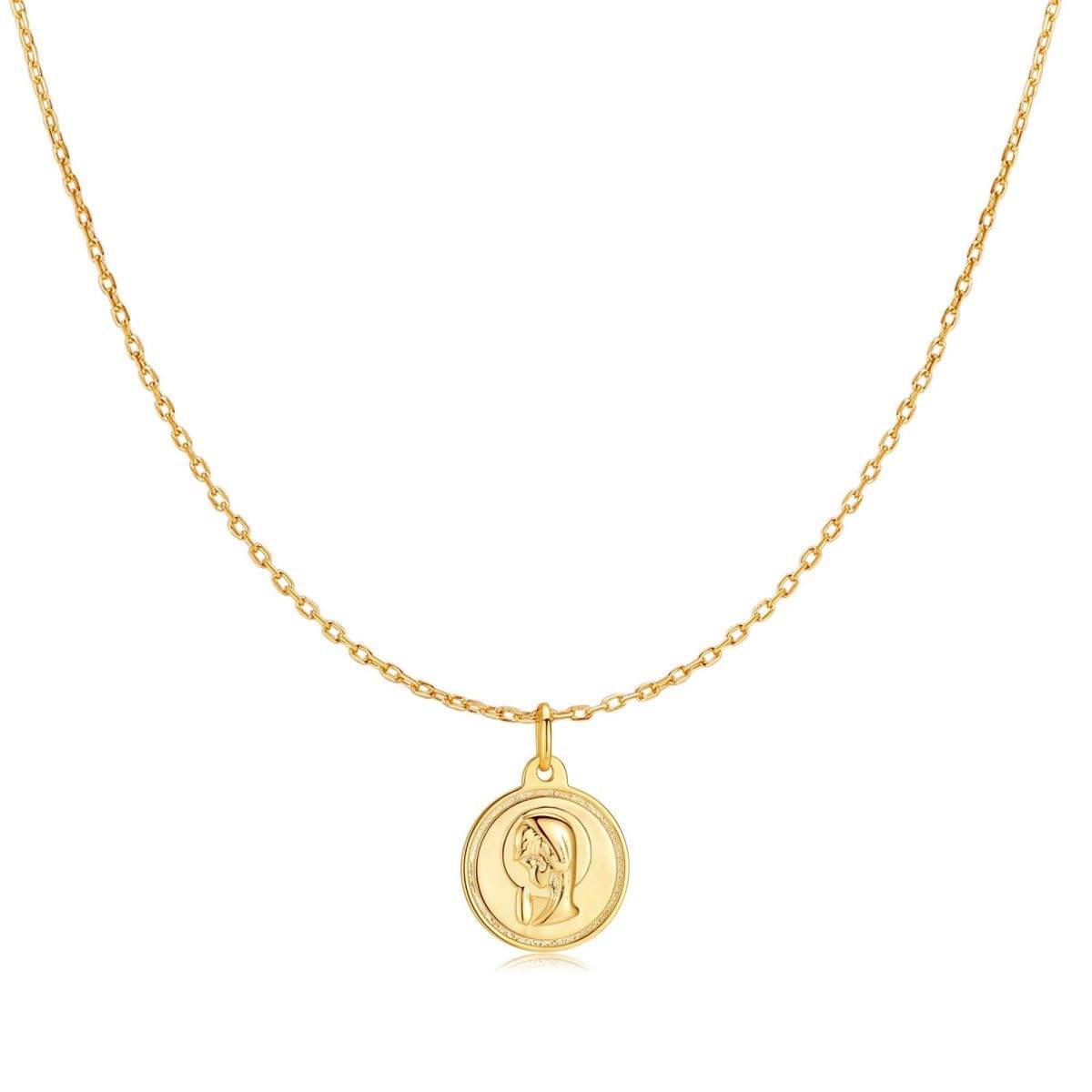 MARLION JEWELS Collar de Plata de Primera Ley (S925) Medalla con un Religioso Diseño de la Virgen. Colgante acabado en Plata o Baño Oro 18K. Perfecto Regalo Cumpleaños y Día de la Madre. Joyas para mujer.
