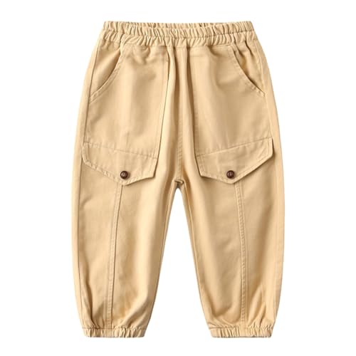 Miaeowve Pantalones cargo para bebé de cintura alta, pantalones deportivos holgados, ajustados, pantalones de jogging, pantalones de ocio, con bolsillos, caqui, 98-104