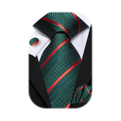 Image of Hi-Tie Silk Ties for Men Plaid Paisley Striped Necktie Pocket Square Cufflinks Set Formal Business