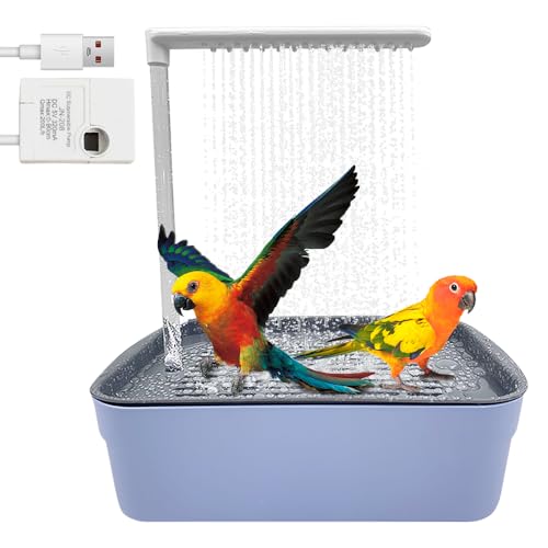 AVCXEC Bañera Automática para Pájaros, Cubo Bañera para Pájaros Cuenco Pequeño para Bañera para Loros con Ducha de Agua Circulante Ducha Bañera para Periquitos Alondras y Pájaros Pequeños