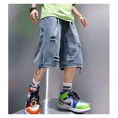 Short en jean baggy noir homme avec déchirures style streetwear