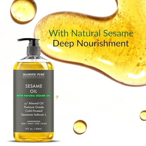 MAJESTIC-PURE-Sesame-Oil-100-Natural-Sesame-Oil-for-Skin-Hair-Nails-Scalp-Moisturizing-Hydrating-Massage-Oil-for-Dry-Skin-Nourishing-After-Shower-Bath-Oil-8-Fl-Oz MAJESTIC PURE Sesame Oil | 100% Natural Sesame Oil for Skin, Hair, Nails, Scalp | Moisturizing & Hydrating Massage Oil for Dry Skin | Nourishing After Shower & Bath Oil | 8 Fl Oz - Image 3