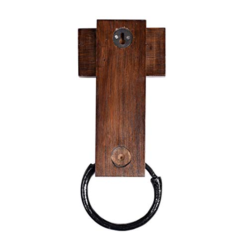 Image of Aakriti Art Creations Floral Art Wooden Towel Holder | Handcrafted Wooden | Matte Finish Natural Brown Wall Mounted Towel Holder for Bath & Wash Area