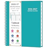 2026-2027 Monthly Planner, 18 Monthly Calendar Planner, January 2026 - June 2027, 8’’ x 10’’, 2026 Spiral Agenda with Tabs ＆Pocket, Flexible Cover, Organizer Notebook for Office Home School, Green