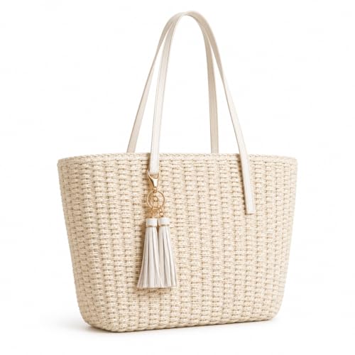 Image of YXILEE Straw Bags For Women | M Size Travel Straw Totes Bag Woven Summer Handmade Shoulder Bag Handbag