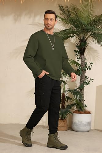 ZITY Mens Warm Winter Heavy Sweatshirt Fleece Pullover Crewneck Thick Sherpa Lined Thermal Sweatshirts Long Sleeve Underwear Green - image 6