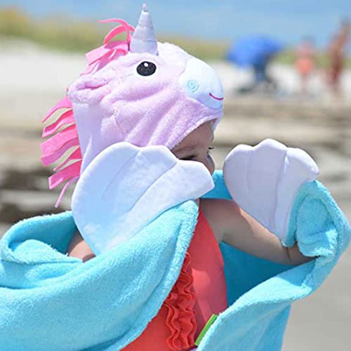 Image of ZOOCCHINI Hooded Bath Towel for Kids 100% Cotton Terry, Plush & Absorbent for Bathtime or Pool, 50 inch x 22 inch 2-6 Years, Allie the Alicorn