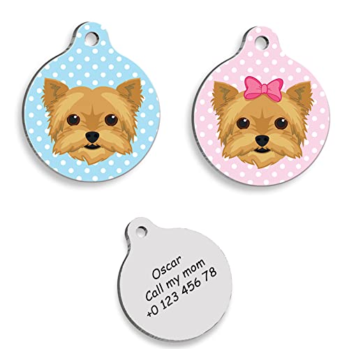 YORKSHIRE TERRIER Personalized Dog Tag - Custom Name Tag - ID Tag for Dog & Cat - Customized Pet Tags - Dog Name Tag - Cat Name Tag - Engraved Dog Tag (Blue)
