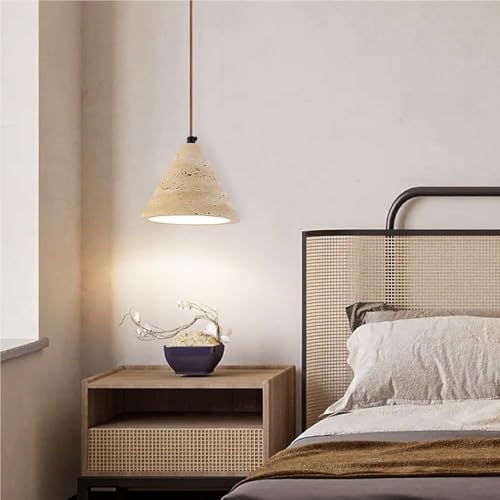 Lámpara colgante de estilo japonés en piedra natural de alta calidad y madera noble E26