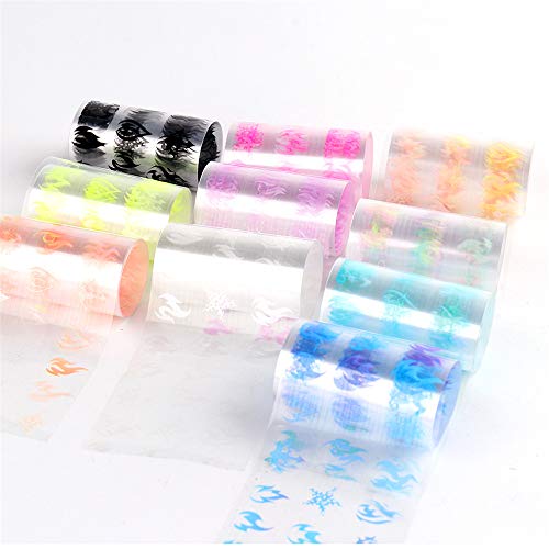 Dornail 10 Rolls Fire Flame Nail Transfer Stickers Fluorescent Nail Art Sticker Nail Decals For Nail Foil Decoration Accessories #TOP6