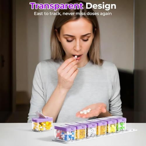 Image of Odaro Extra Large Weekly Pill Organizer, XL Pill Box 7 Day Am Pm, Jumbo Medicine Organizer 2 Times A Day to Hold Daily Medicine Vitamin and Supplements - Purple