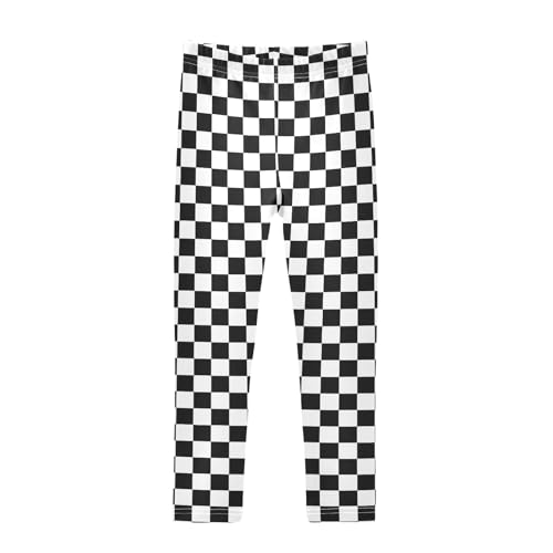 CHIFIGNO Checkerboard Black White Toddler Leggings Kids Skinny Dance Pants Ankle Length Girl Leggings Size 7-8