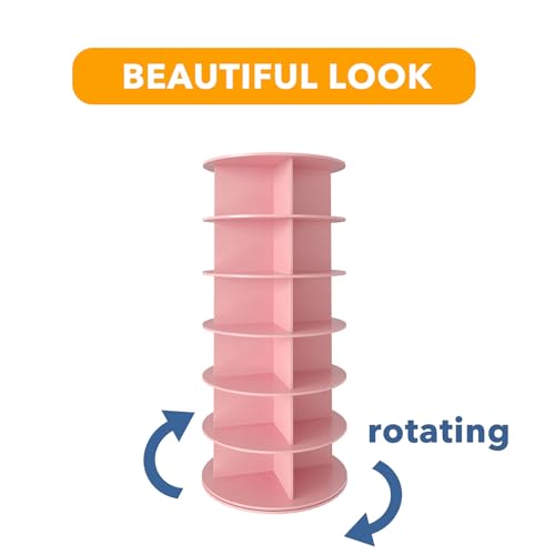 SpaceAid 6 Tier Rotating Shoe Rack Tower, Spinning Shoe Display Lazy Susan, Revolving 360 Shoe Rack Storage Round Carousel, Vertical Handbag Rotate Shoes Closet Organization (6-Tier Pink)