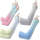 4 Pairs Fashion Cooling Arm Sleeves with Thumb Hole for Men Women Outdoor Sports Driving Cycling, UPF50 UV Sun Protection Cooling Compression Sleeves(Gradient)