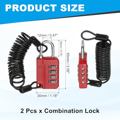 Image of MECCANIXITY Combination Lock, 4 Digit Padlock Combination Outdoor Waterproof Locker Lock with Steel Cable for Gym Luggage Home Sports Hasp Storage, Red Pack of 2
