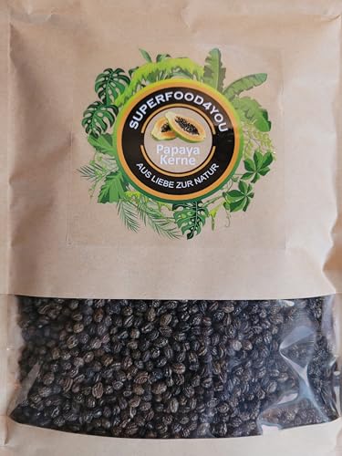 Papaya Kerne 100g bei 40 kontrolliert getrocknet - Rohkostqualität - Ohne Zusatzstoffe - Garantiert rein - Gluten - Laktosefreie - Papain/Milde Schärfe SUPERFOOD4YOU AUS LIEBE ZUR NATUR