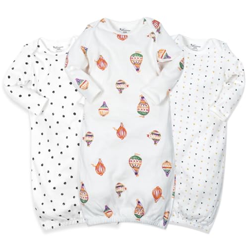 Image of Minicoco Newborn Unisex Baby Boys Girls Cartoon Sleeper Gown Long Sleeve Nightgown Sleepsuits with Hats, 0-3/0-6 Months