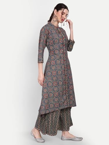 Image of Ajrak Printed Kurta with Plazzo Set Brown
