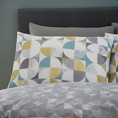 Catherine Lansfield Bedding Retro Circles Single Duvet Cover Set with Pillowcases Green Ochre