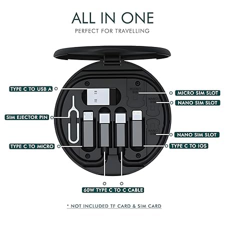 Image of All in One 60W USB C to C Fast Charging Travel Cable Set Type C, Micro USB Port Inbuilt Mobile Stand Compatible with All Smartphones, Tablet