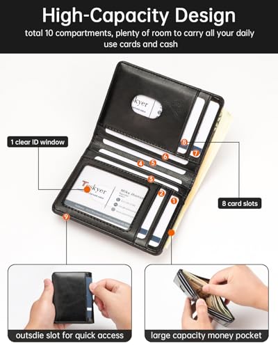 Teskyer Leather Bifold Wallet for Men with Gift Box, Stylish Small Rfid Mens Wallet, W04E210 - Black3