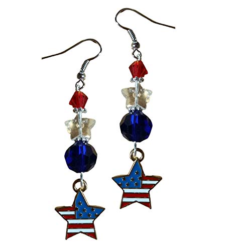 Patriotic Earrings - American Flag Star Earrings - Usa Patriotic Earrings - 4Th Of July Earrings - Independence Day Gift Earrings - Usa Star Earrings - Silver Earrings - Patriotic Day Gift - Dangles #TOP1