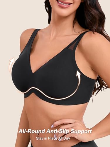 Wireless Jelly Bras for Women - Deep V No Underwire Bralette with Support - Seamless Comfortable Lightly Padded T-Shirt Bra