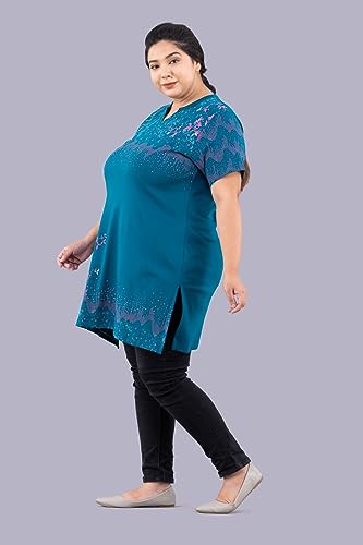Image of CUPID Women's Cotton Plus Size Half Sleeves Long Top for Semi Summers with One Side Pocket for Ladies Printed T Shirt 3XL to 7XL