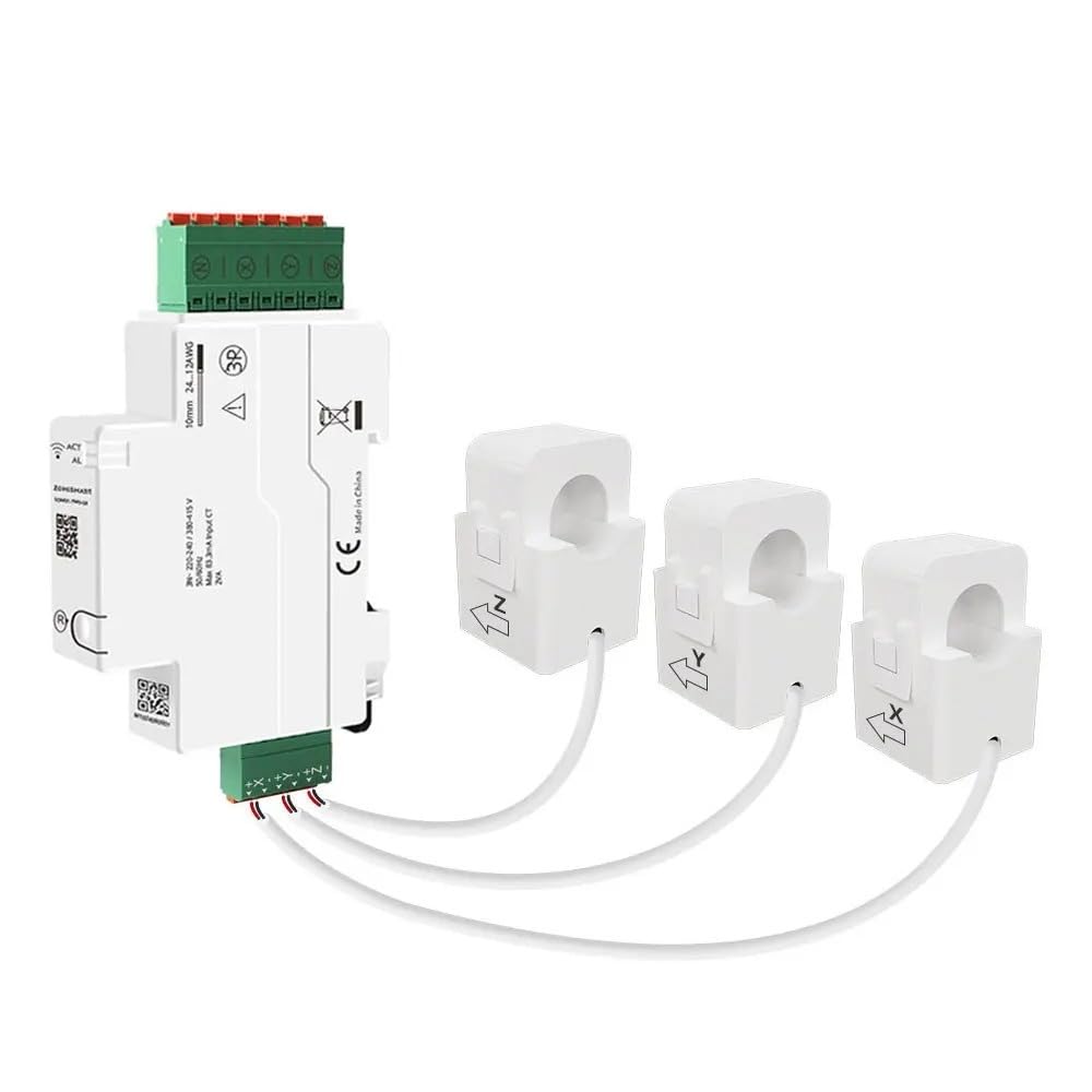 3-Phasen-DIN-Schienen-Smart-Energiezähler, Leistungsmonitor, 120 A, bidirektionales Split-Core-CT-Meter mit Klasse 1-Genauigkeit, kompatibel mit Tuya/Home Assistant, Überlastalarm und 18 mm (WLAN, 3