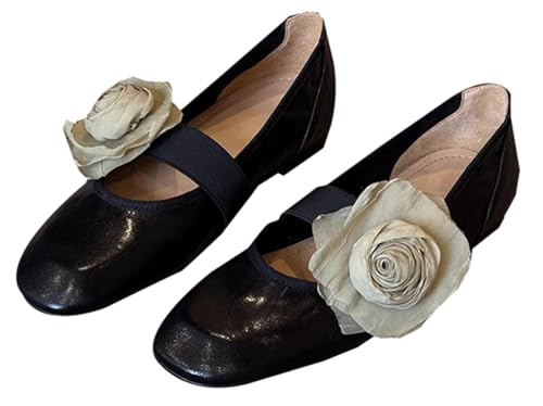 Women's Square Toe Ballet Flat Low Heel Flower Dress Shoes with Leather Lining for Work, Walking, Shopping and Dancing 2025