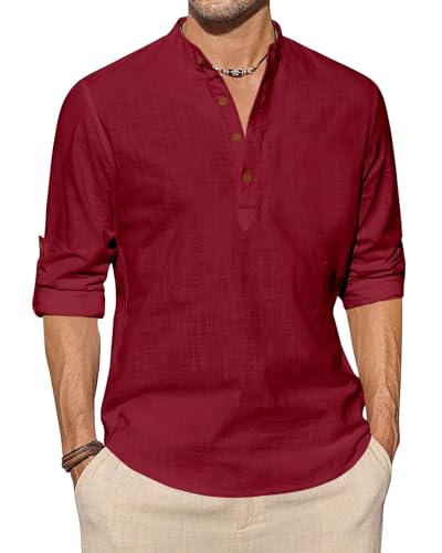 Image of Zombom Men's Cotton Blend Solid Full Sleeve Short Kurta Shirt with Mandarin Collar