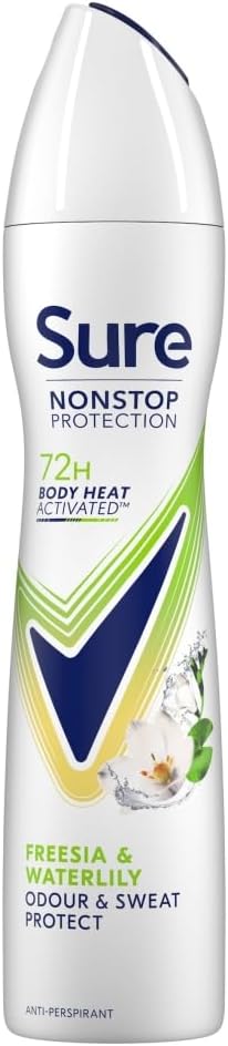 Sure Women Antiperspirant Deodorant Aerosol Nonstop Freesia & Water Lily 250ml, 250 ml (Pack of 1)