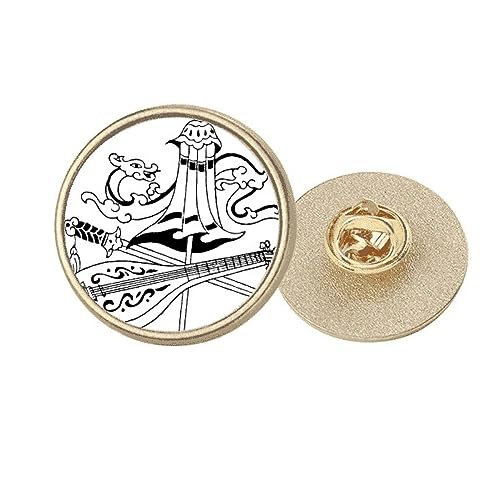 Broche ronde dragon chinois en métal doré, un bijou de revers aux finitions soignées de taille M