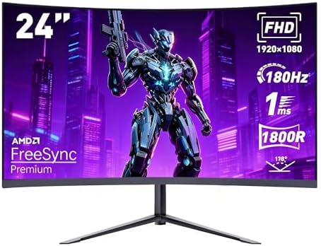Monitor Curvo para jogos de 24 polegadas, monitor de computador F...