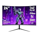 Monitor curvo para jogos de 24 polegadas, monitor de computador FHD 1080P de 180 Hz, tempo de resposta de 1 ms, ultrafino, alto-falantes integrados, baixa latência, VESA, compatível com G-SYNC