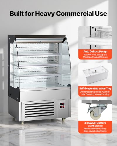 Image of VEVOR Open Air Merchandiser, 5.4 cu. ft. 3-Tier Shelving Commercial Refrigerator, Grab and Go Fan Cooling Display Cooler, with LED Lighting, Night Curtain, Upright for Restaurants, Stores, Office