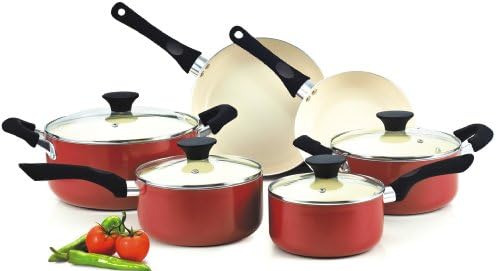 Cook N HomePots and Pans Set Nonstick, 10-Piece Ceramic Kitchen Cookware Sets, Nonstick Cooking Set with Saucepans, Frying Pans, Dutch Oven Pot with Lids, Red