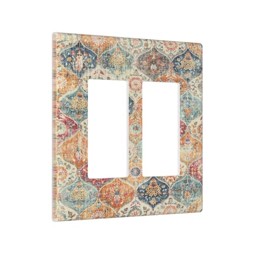 Boho Moroccan Trellis Cream Double Rocker/Decora Outlet Covers Plate 2 Gang Light Switch Cover Decorative Gfci Wall Plate Electrical Switchplate Faceplate for Farmhouse Bathroom Decor by Yamxbfa - Used condition - Image 2