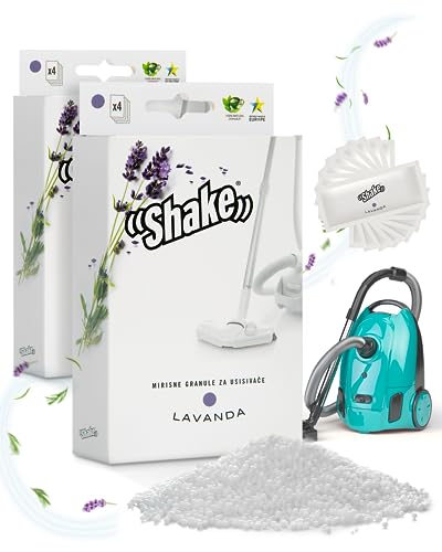SHAKE Staubsauger Duft (Lavendel) Duftperlen Staubsauger gegen schlechte Gerüche Granulat zum Einsaugen Staubsauger Deo als Lufterfrischer 2 x 4er Pack