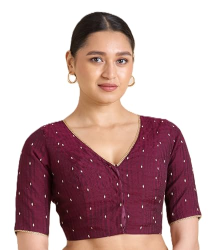 Image of Studio Shringaar Women's Handloom Cotton Silk Readymade Saree Blouse