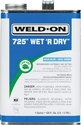 Weld-On 10164 725 Wet 'R Dry Medium-Bodied Professional Industrial PVC Cement - Extremely Fast-Setting and Low-VOC, Aqua Blue, 1 Gallon (128 fl oz)
