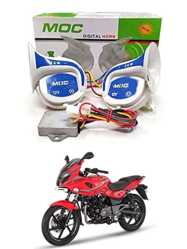 Mocc 18 in 1 Digital Tones Car Magic Horn For Pulsar 220, White & Blue