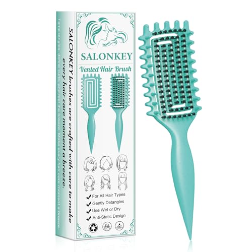 Brosse à boucler, démêlage et coiffage doux sans tirer, poignée ergonomique, antistatique, convient pour femmes, hommes et enfants, également comme brosse à cheveux (vert)