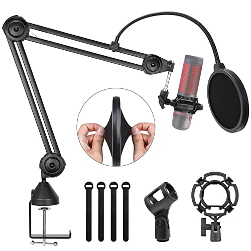 Microphone Arm Stand, Aliavos 5.5LBS Max Load Weight Mic Mount Suspension Boom Scissor Mic Stand with Shock Mount and Pop Filter Heavy Duty Microphone Stand for Blue Yeti Snowball & Blue Yeti Nano