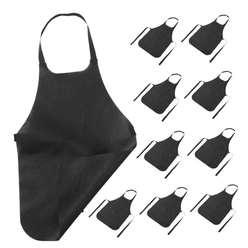 IWOWHERO 11pc Black Non-woven Bbq Cooking Apron Disposable Fanny Thickened Oil Proof for Home