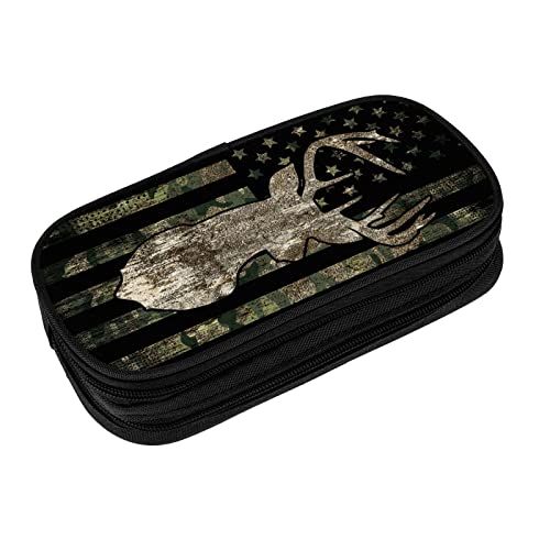 Image of YETTA YANG Camo Camouflage American Flag Hunting Deer Pencil Box Case for Pen Holders Office Supplies Big Capacity large