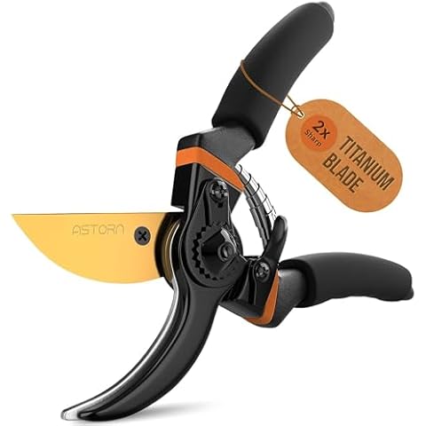 Astorn Pruning Shears Garden Shears, 8.5" Premium Titanium Bypass Pruning Shears for gardening, Hand Pruners, Pruning Shears Heavy Duty, Garden Clippers w/Soft Grip & Safety Lock Cover