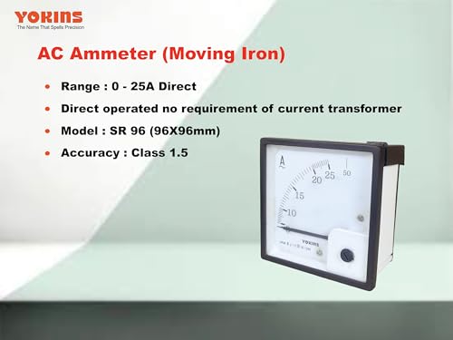 Image of YOKINS Moving Iron Analog panel meter AC Ammeter SR96 0-25A AC Direct, for AC current measurement size 96x96mm