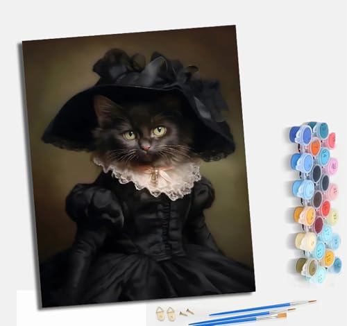 MLNMENG Pintura por números para adultos para principiantes kit con lienzo sin arrugas pinceles y pintura acrílica al óleo para regalo decoración del hogar Gato de negro
