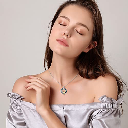 Toupop Silver And Gold Cat Necklace Sterling Silver Celtic Cat On The Moon Pendant Necklace With Blue Circle Crystal Birthday Anniversary Christmas Jewelry Gifts For Women Teen Girls #TOP5